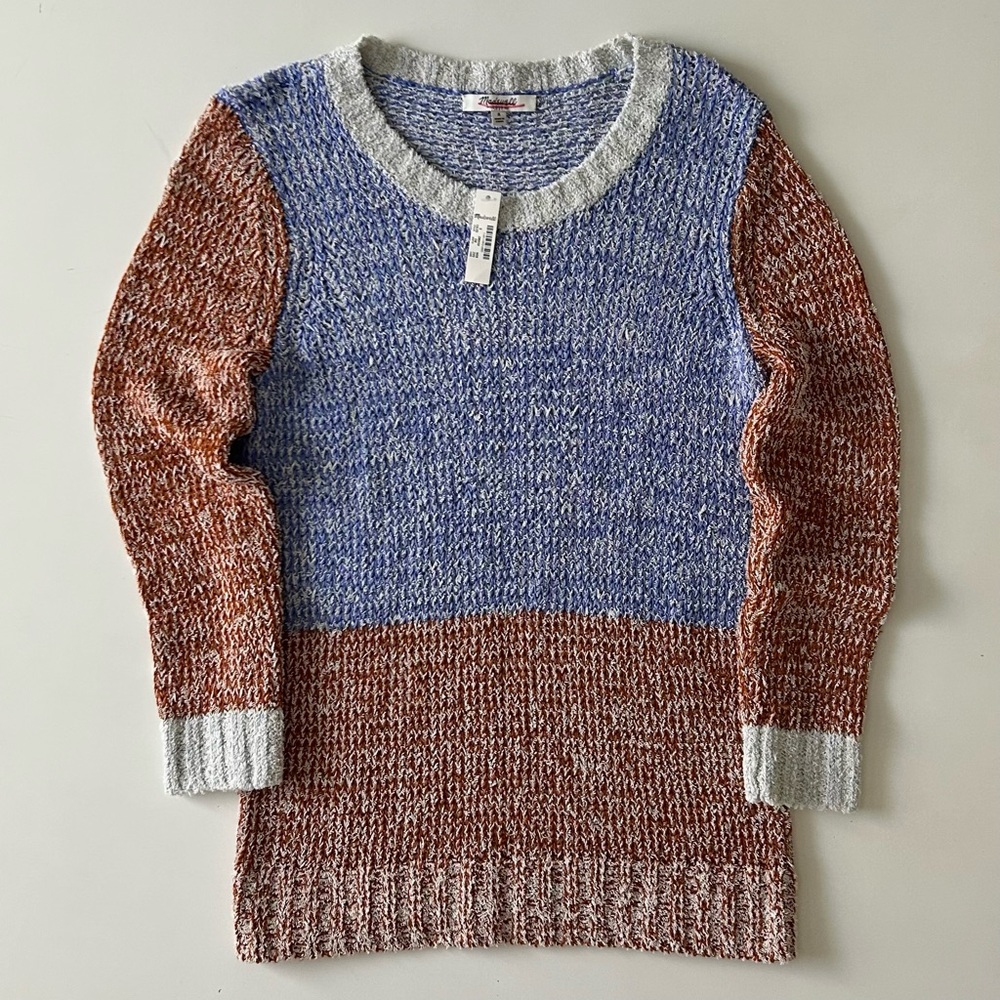 Madewell Blue Orange Colorblock Textured Knit Sweater Fall/Winter NWT Size S